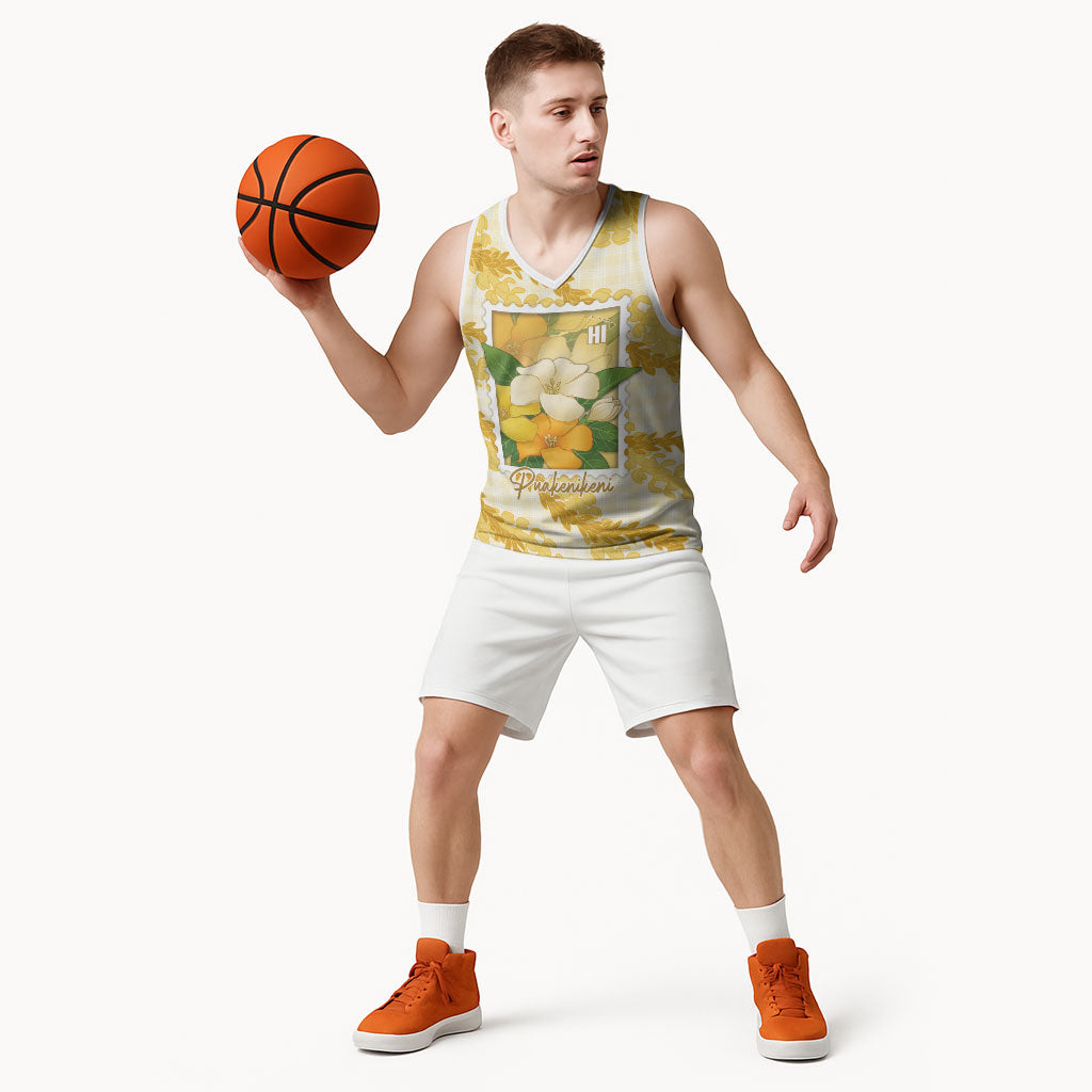 Aloha Hawaii Puakenikeni Basketball Jersey Hawaiian Lei Palaka Motifs Stylized Stamp LT14 - Polynesian Pride