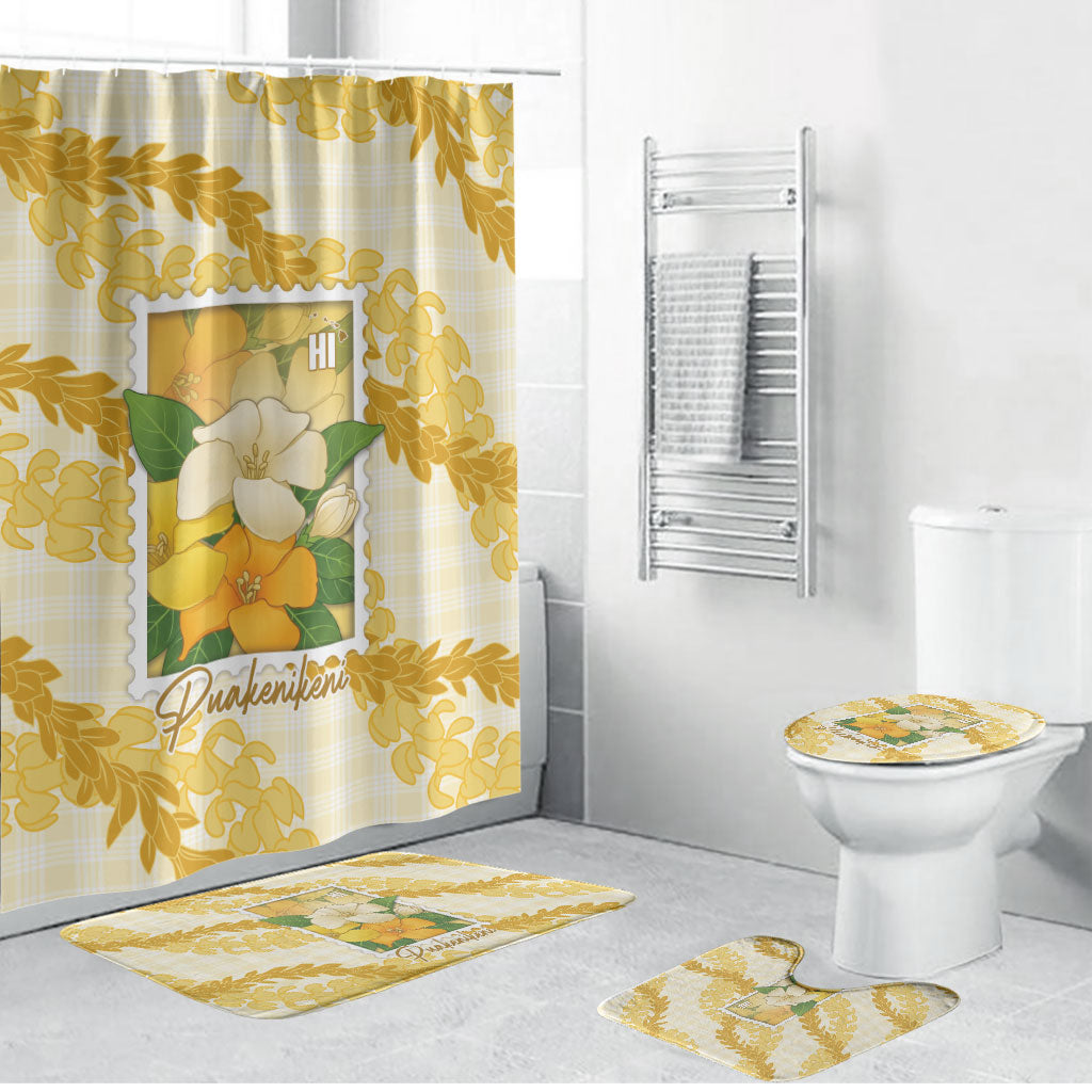Aloha Hawaii Puakenikeni Bathroom Set Hawaiian Lei Palaka Motifs Stylized Stamp LT14 Bathroom Set (4 pcs) Yellow - Polynesian Pride
