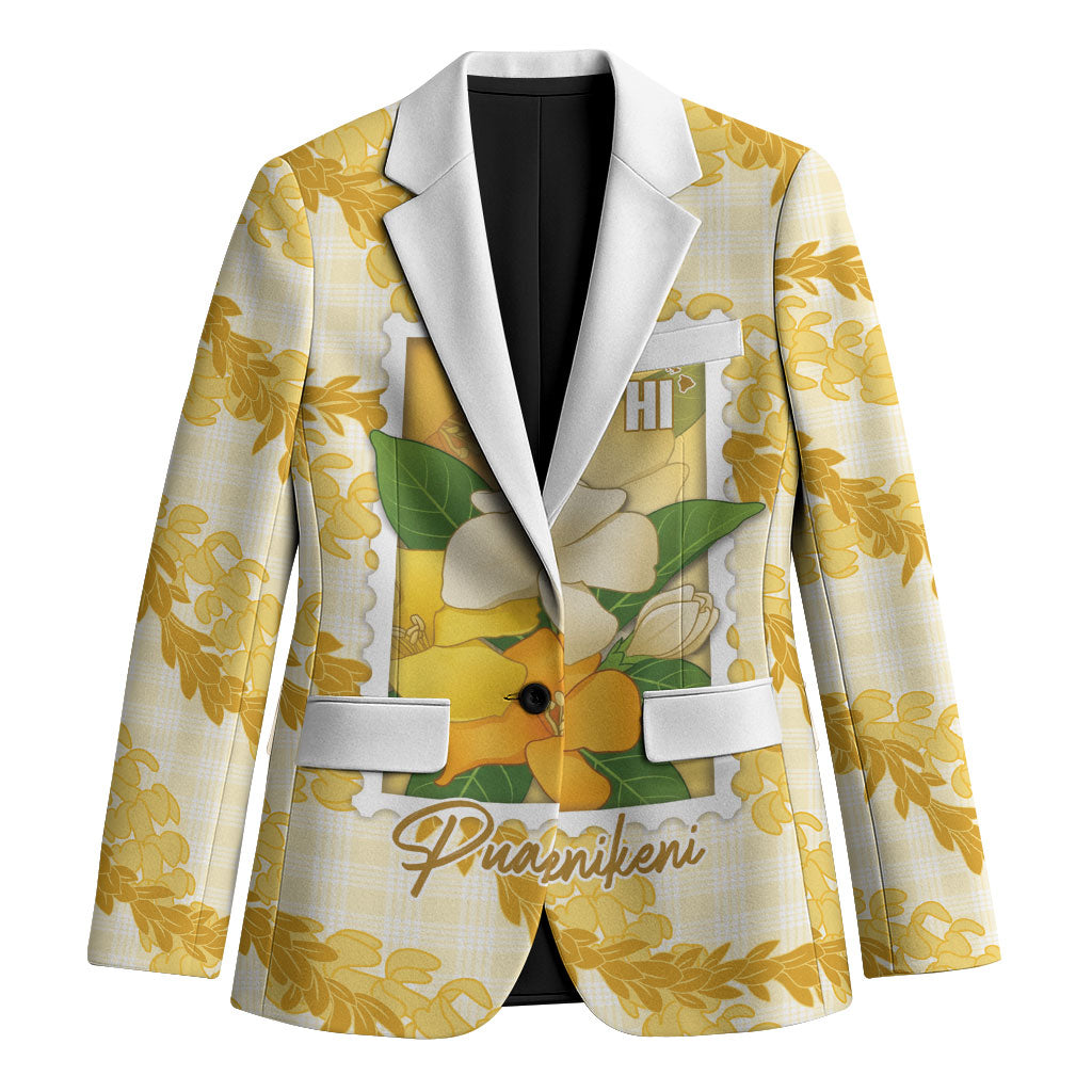 Aloha Hawaii Puakenikeni Blazer Hawaiian Lei Palaka Motifs Stylized Stamp LT14 Unisex Yellow - Polynesian Pride