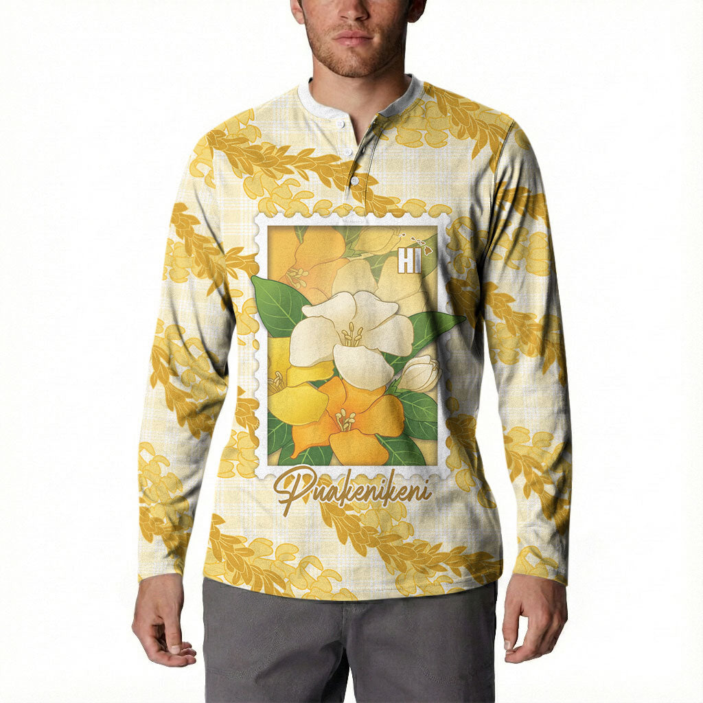 Aloha Hawaii Puakenikeni Button Sweatshirt Hawaiian Lei Palaka Motifs Stylized Stamp LT14 - Polynesian Pride