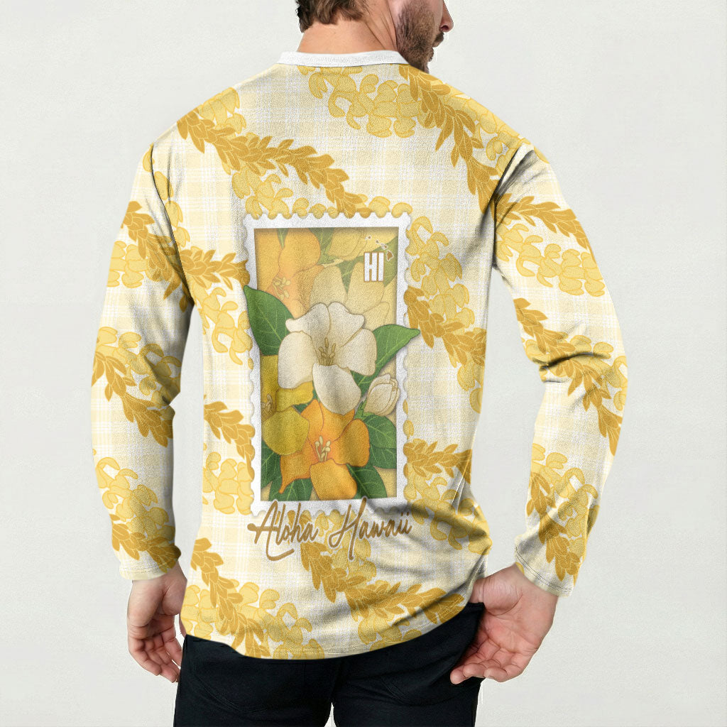 Aloha Hawaii Puakenikeni Button Sweatshirt Hawaiian Lei Palaka Motifs Stylized Stamp LT14 - Polynesian Pride