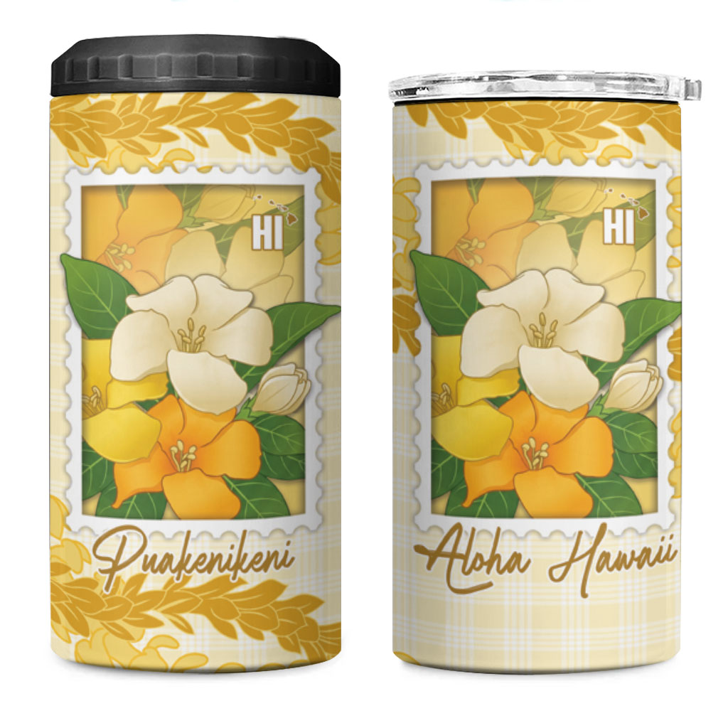 Aloha Hawaii Puakenikeni 4 in 1 Can Cooler Tumbler Hawaiian Lei Palaka Motifs Stylized Stamp LT14 One Size: 16 oz Yellow - Polynesian Pride