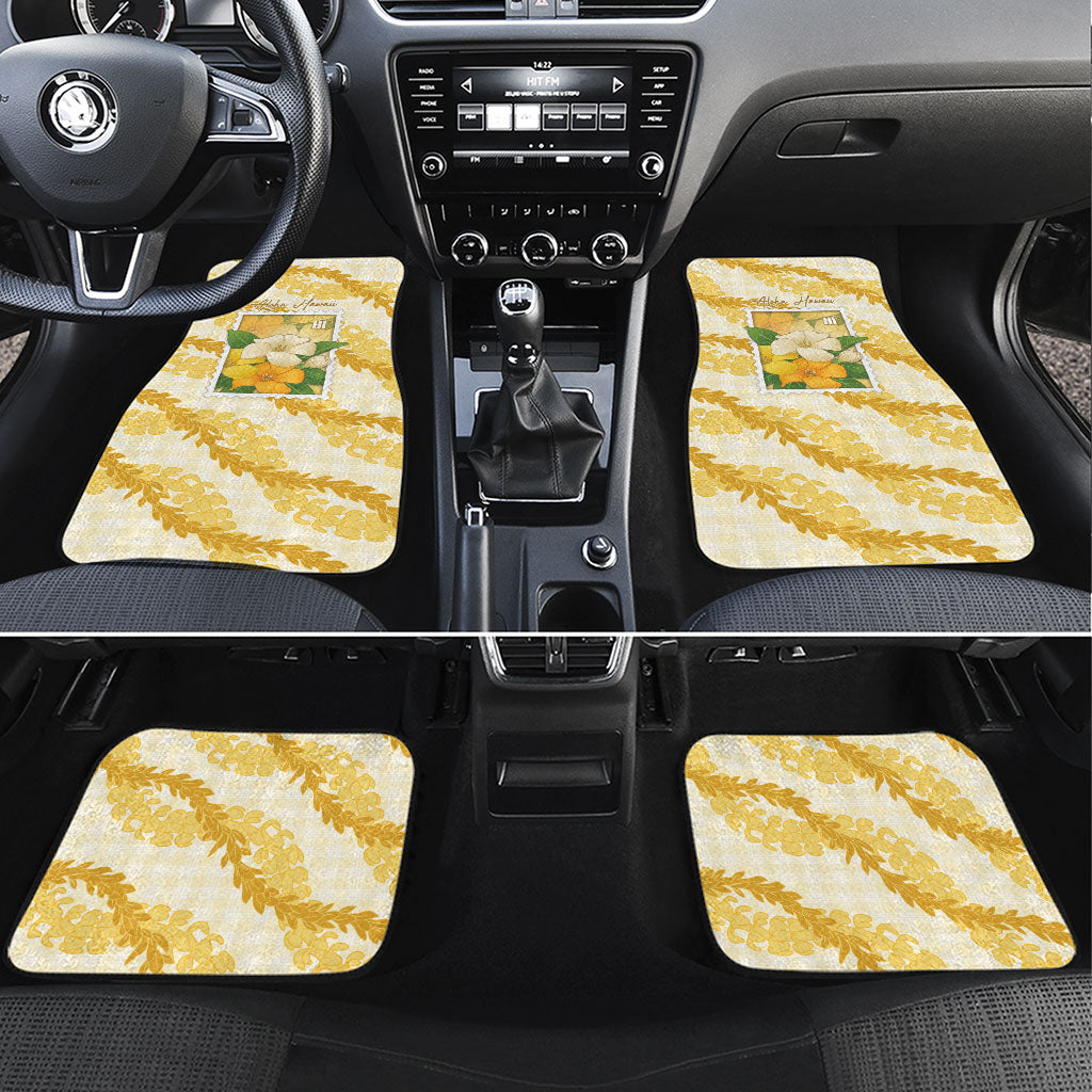 Aloha Hawaii Puakenikeni Car Mats Hawaiian Lei Palaka Motifs Stylized Stamp LT14 Set 4pcs Yellow - Polynesian Pride