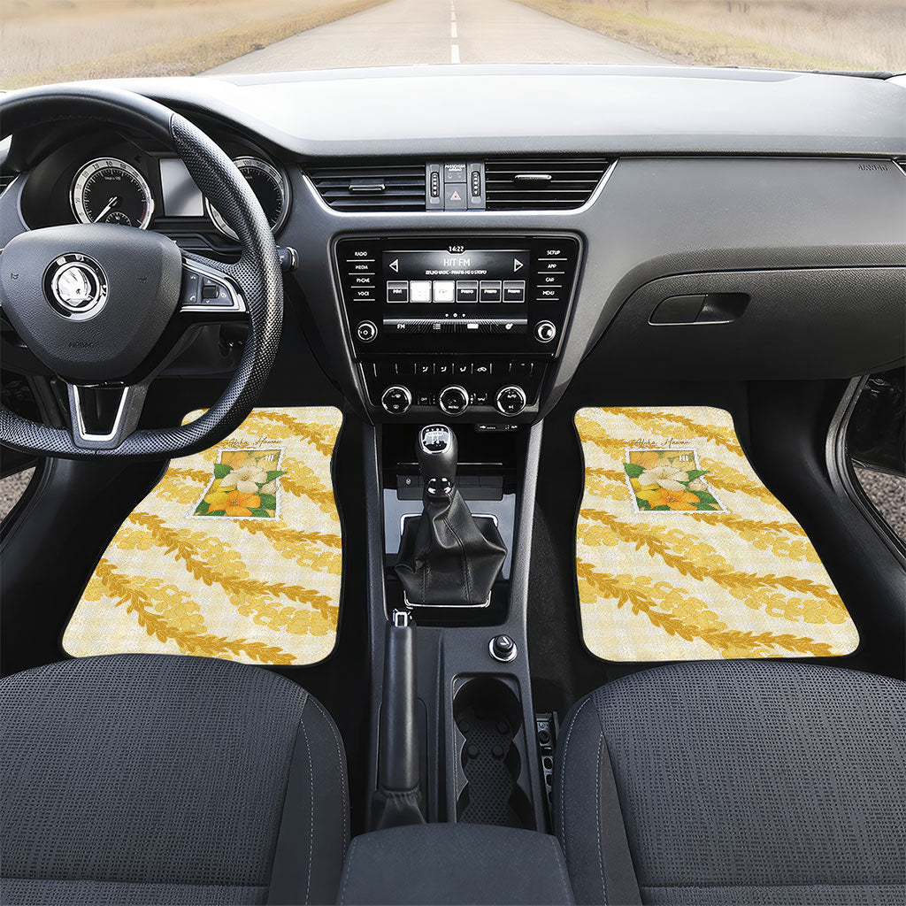 Aloha Hawaii Puakenikeni Car Mats Hawaiian Lei Palaka Motifs Stylized Stamp LT14 Set 2pcs - Front Yellow - Polynesian Pride