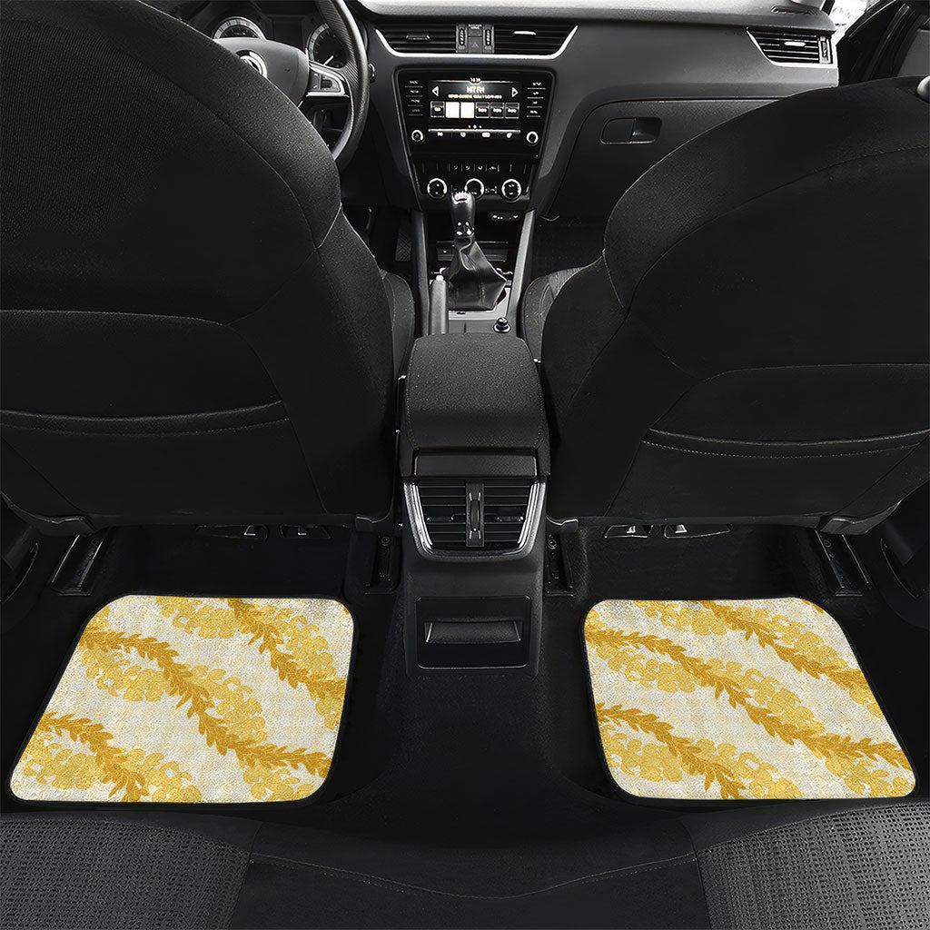 Aloha Hawaii Puakenikeni Car Mats Hawaiian Lei Palaka Motifs Stylized Stamp LT14 Set 2pcs - Back Yellow - Polynesian Pride