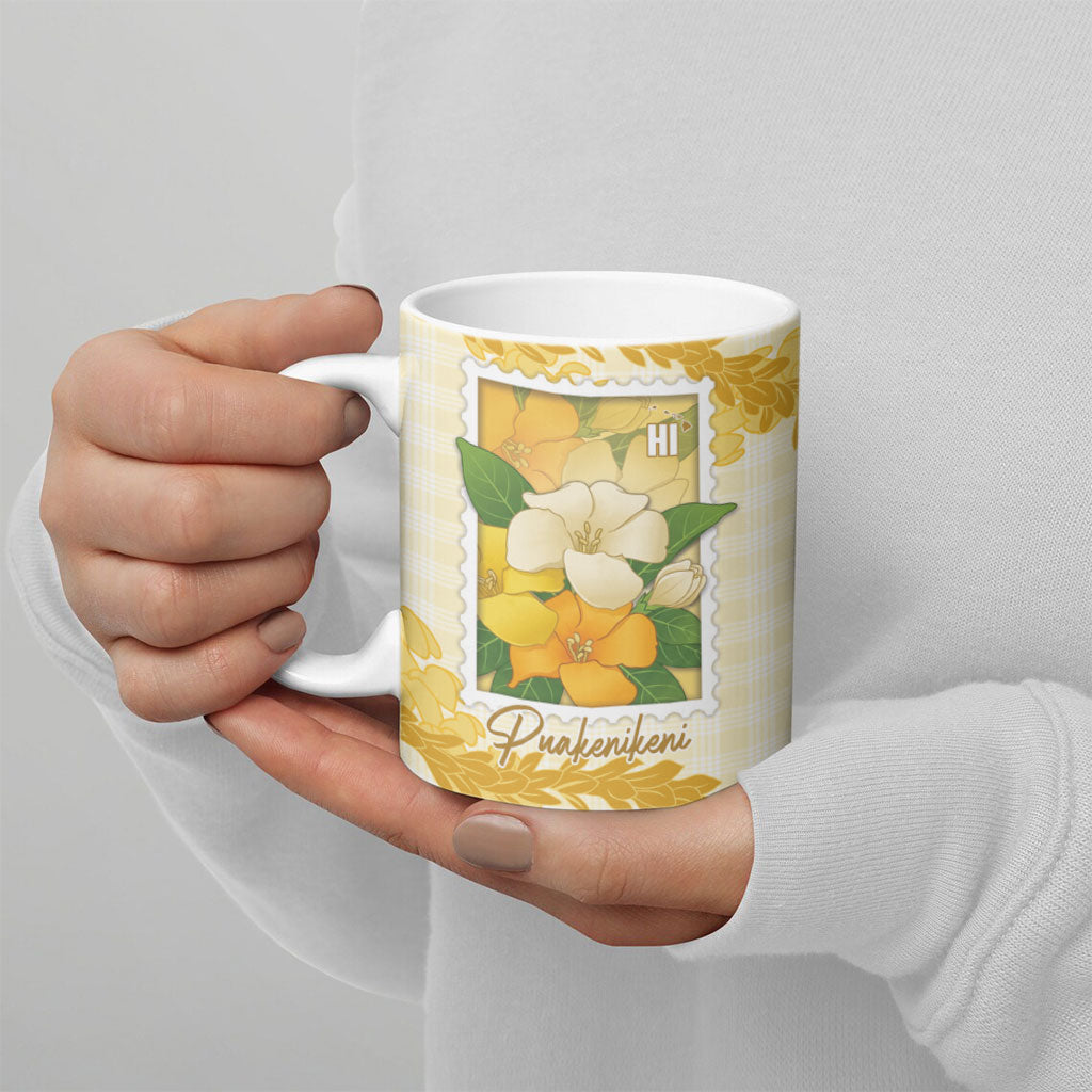 Aloha Hawaii Puakenikeni Ceramic Mug Hawaiian Lei Palaka Motifs Stylized Stamp LT14 - Polynesian Pride