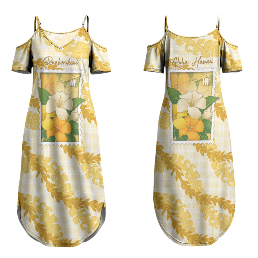 Aloha Hawaii Puakenikeni Couples Matching Summer Maxi Dress and Hawaiian Shirt Hawaiian Lei Palaka Motifs Stylized Stamp LT14 - Polynesian Pride