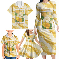 Aloha Hawaii Puakenikeni Family Matching Long Sleeve Bodycon Dress and Hawaiian Shirt Hawaiian Lei Palaka Motifs Stylized Stamp LT14 - Polynesian Pride