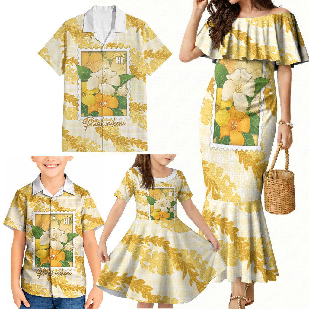 Aloha Hawaii Puakenikeni Family Matching Mermaid Dress and Hawaiian Shirt Hawaiian Lei Palaka Motifs Stylized Stamp LT14 - Polynesian Pride