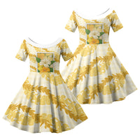 Aloha Hawaii Puakenikeni Family Matching Off Shoulder Maxi Dress and Hawaiian Shirt Hawaiian Lei Palaka Motifs Stylized Stamp LT14 Daughter's Dress Yellow - Polynesian Pride