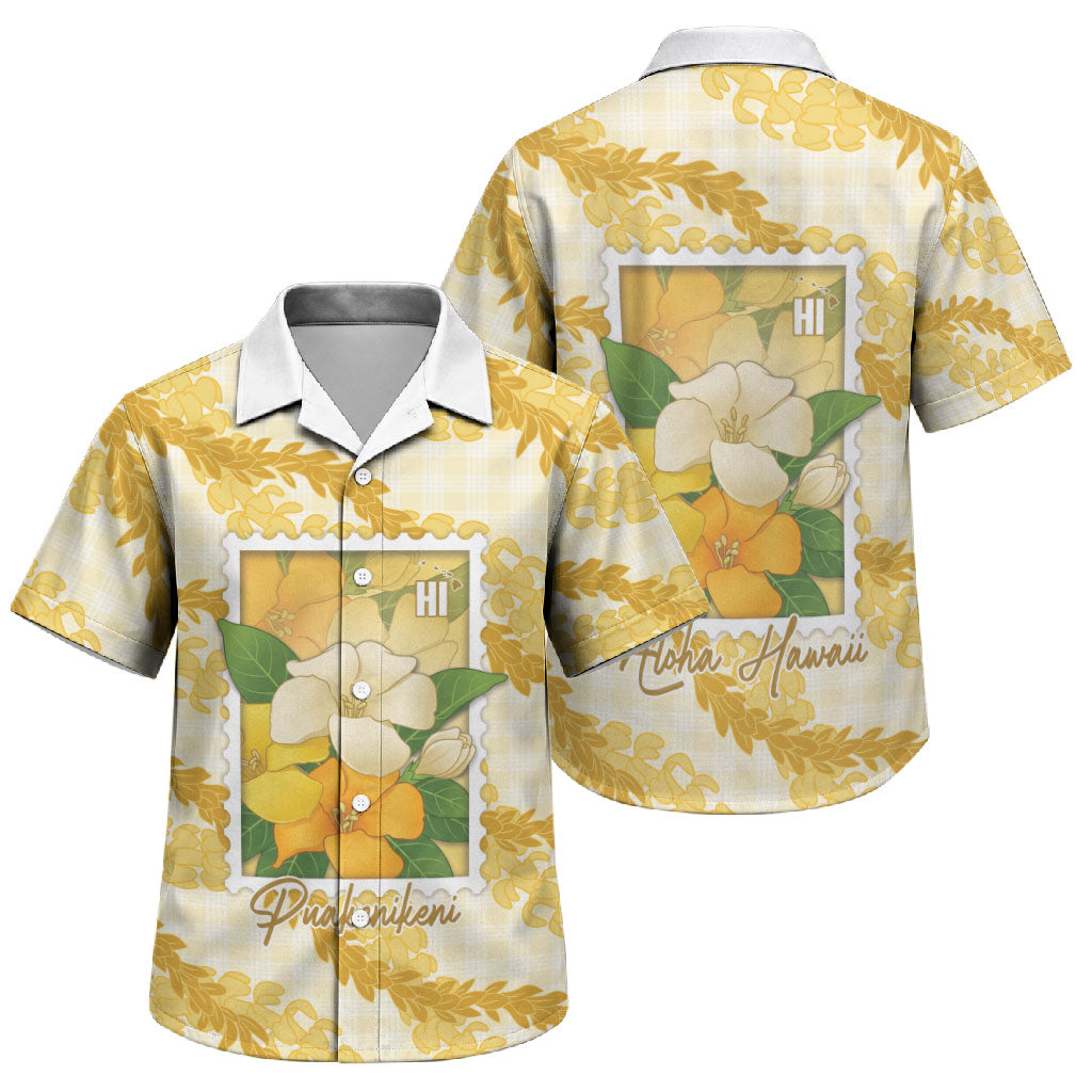 Aloha Hawaii Puakenikeni Family Matching Off Shoulder Maxi Dress and Hawaiian Shirt Hawaiian Lei Palaka Motifs Stylized Stamp LT14 Son's Shirt Yellow - Polynesian Pride