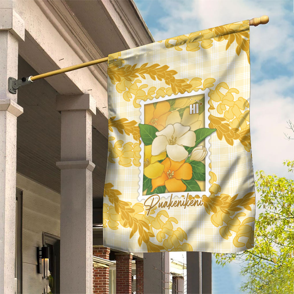 Aloha Hawaii Puakenikeni Garden Flag Hawaiian Lei Palaka Motifs Stylized Stamp LT14 House Flag Yellow - Polynesian Pride