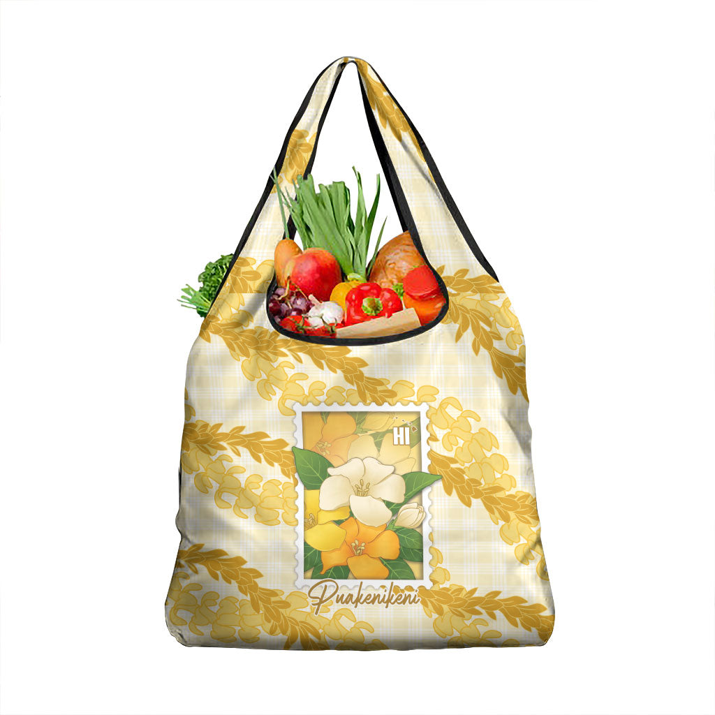 Aloha Hawaii Puakenikeni Grocery Bag Hawaiian Lei Palaka Motifs Stylized Stamp LT14 1-pack One Size Yellow - Polynesian Pride