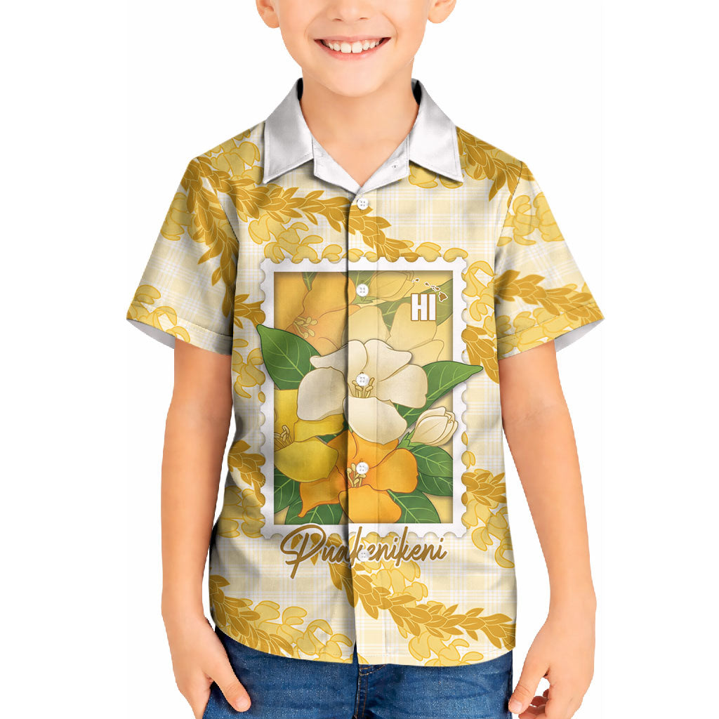 Aloha Hawaii Puakenikeni Kid Hawaiian Shirt Hawaiian Lei Palaka Motifs Stylized Stamp