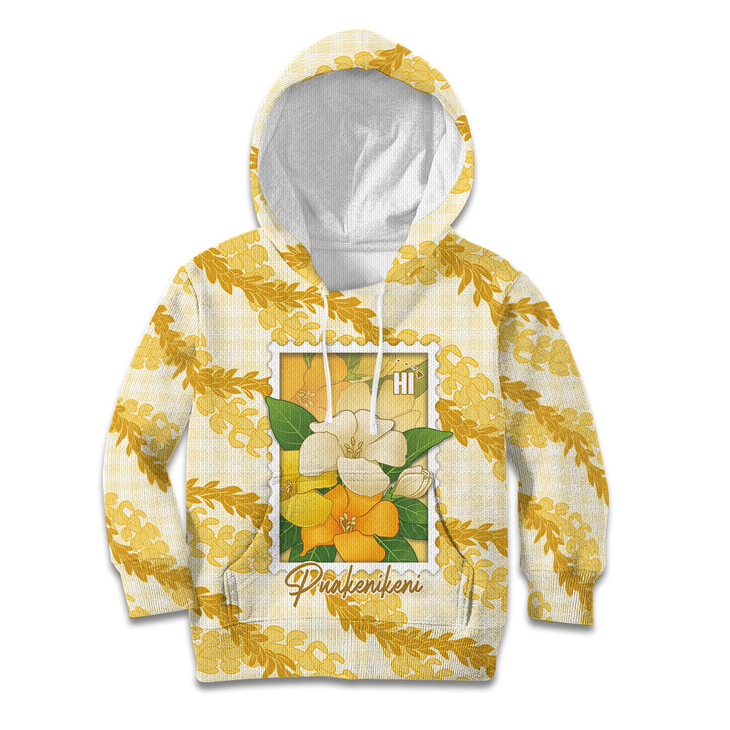 Aloha Hawaii Puakenikeni Kid Hoodie Hawaiian Lei Palaka Motifs Stylized Stamp LT14 Hoodie Yellow - Polynesian Pride