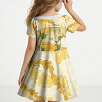Aloha Hawaii Puakenikeni Kid Short Sleeve Dress Hawaiian Lei Palaka Motifs Stylized Stamp LT14 - Polynesian Pride