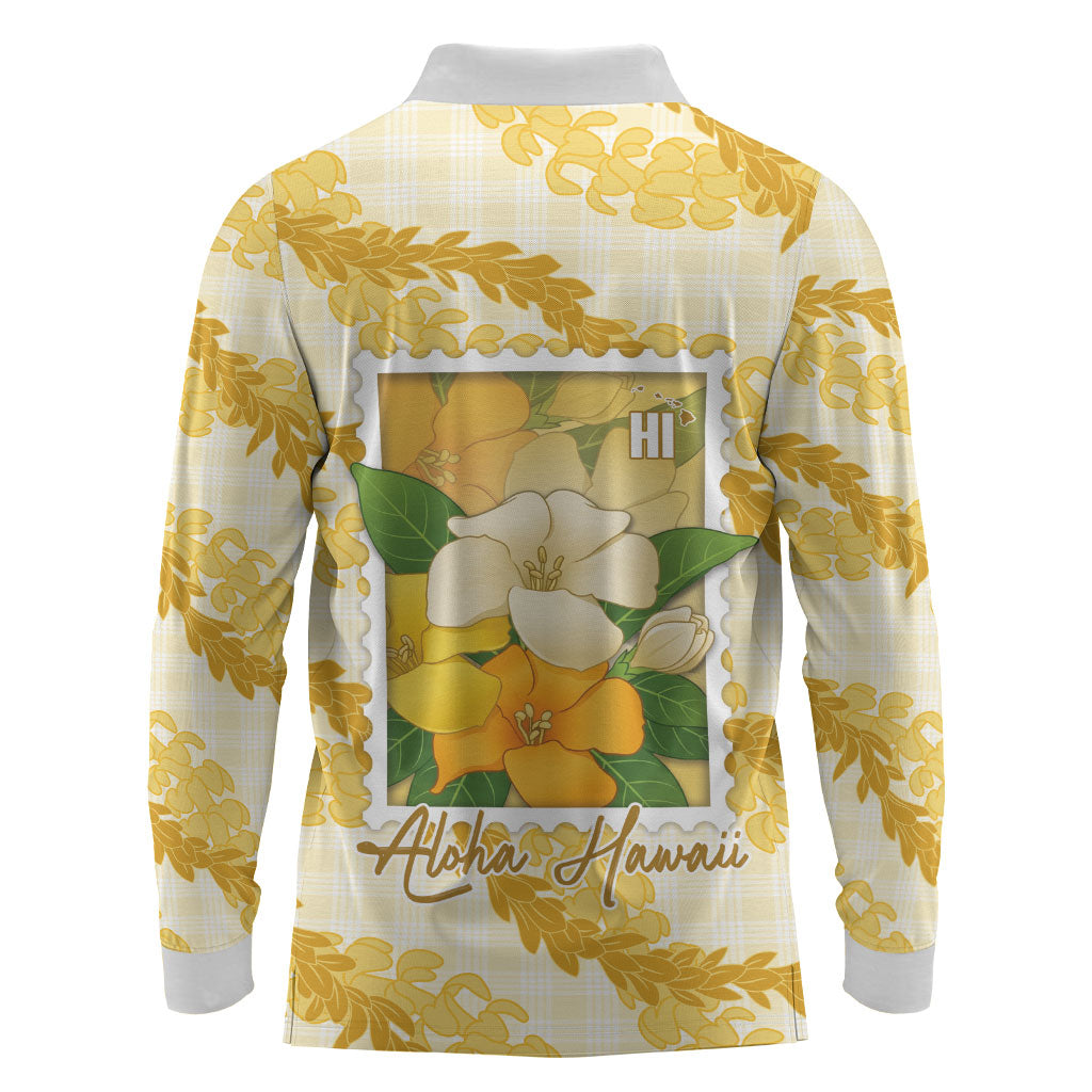 Aloha Hawaii Puakenikeni Long Sleeve Polo Shirt Hawaiian Lei Palaka Motifs Stylized Stamp LT14 - Polynesian Pride