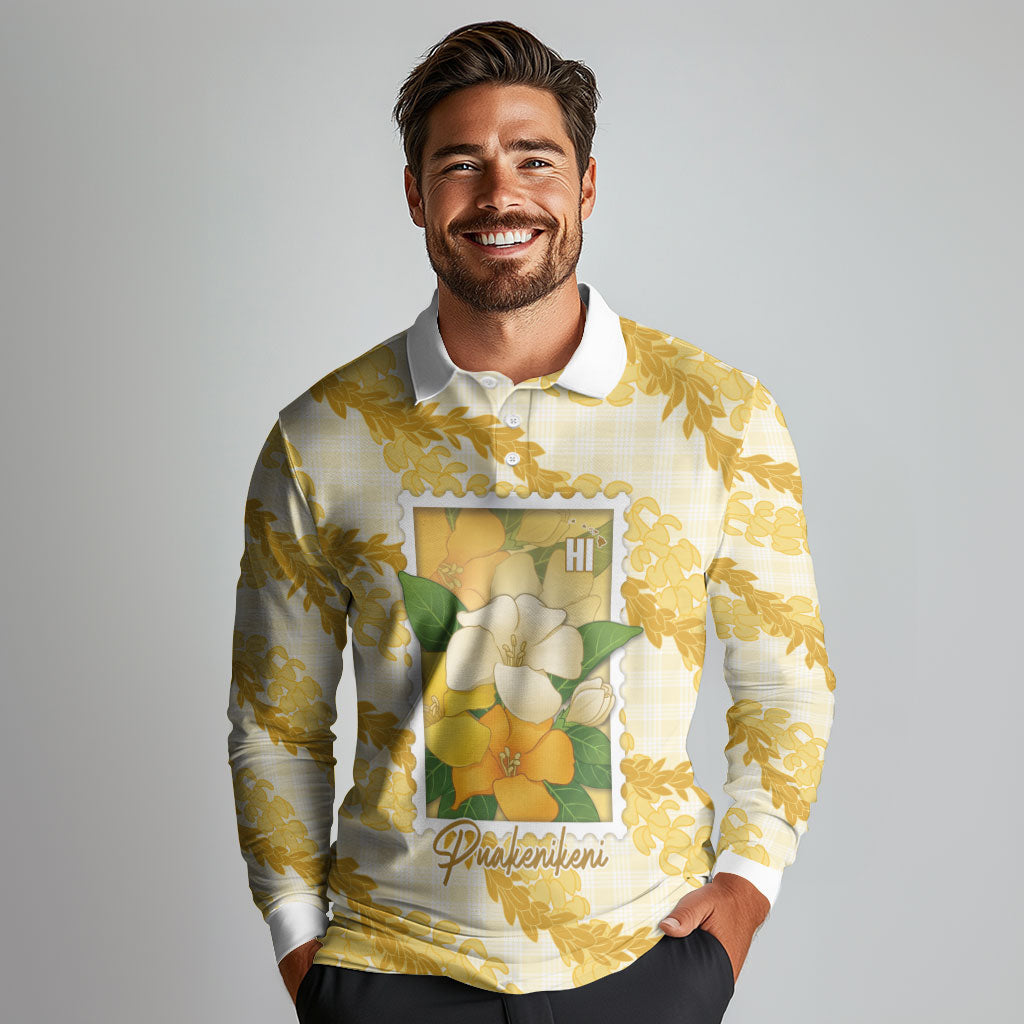 Aloha Hawaii Puakenikeni Long Sleeve Polo Shirt Hawaiian Lei Palaka Motifs Stylized Stamp LT14 - Polynesian Pride
