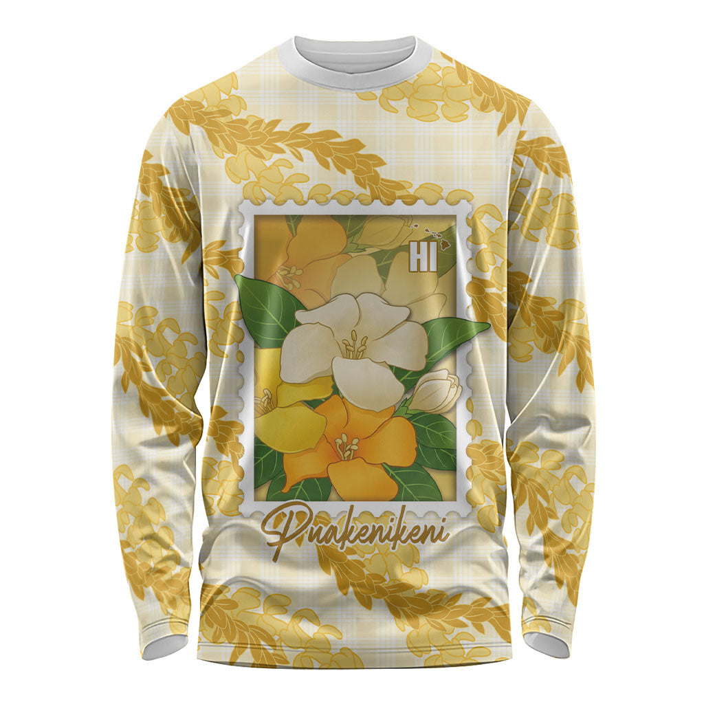 Aloha Hawaii Puakenikeni Long Sleeve Shirt Hawaiian Lei Palaka Motifs Stylized Stamp LT14 Unisex Yellow - Polynesian Pride
