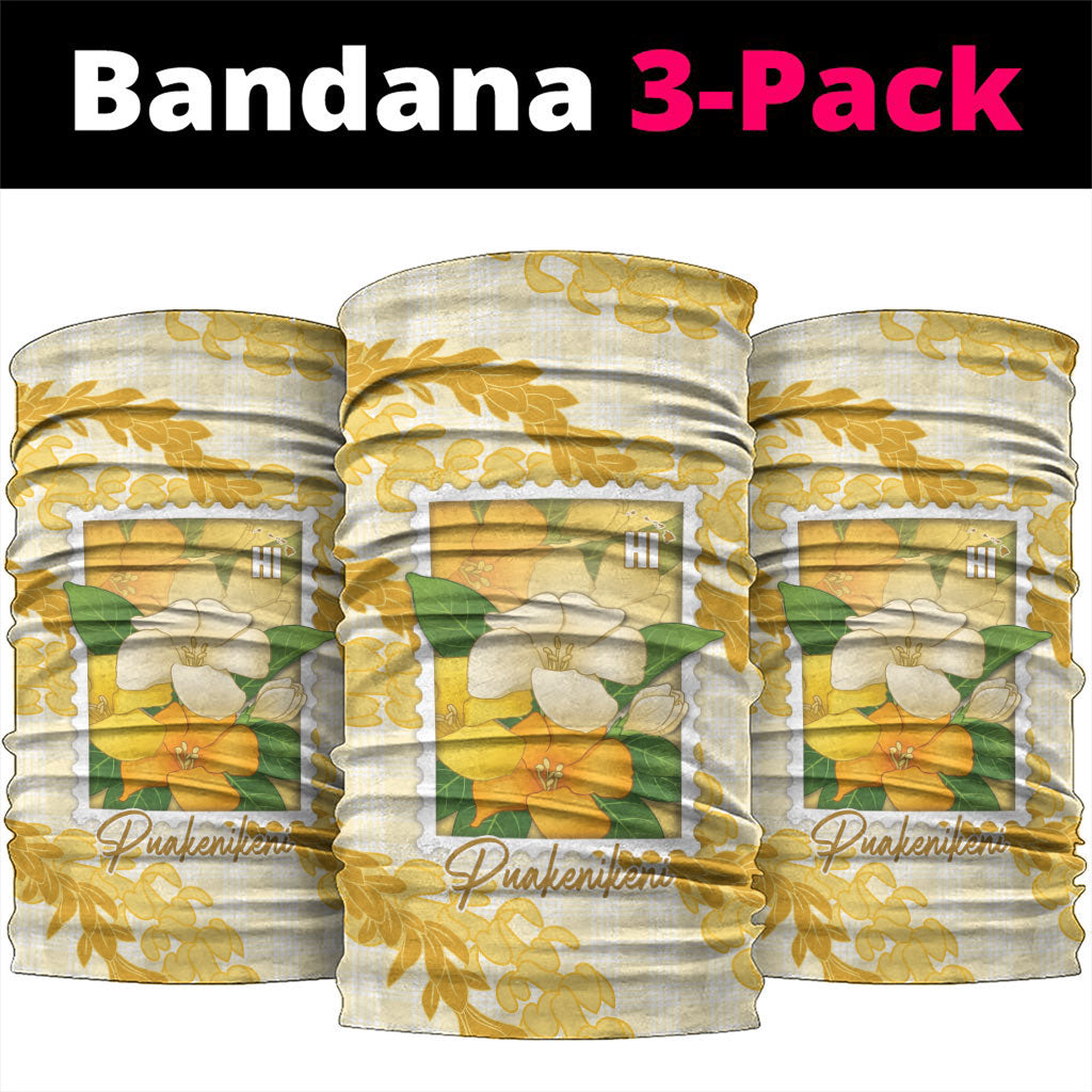 Aloha Hawaii Puakenikeni Neck Gaiter Hawaiian Lei Palaka Motifs Stylized Stamp LT14 package One Size: 25*50cm Yellow - Polynesian Pride