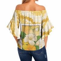 Aloha Hawaii Puakenikeni Off Shoulder Wrap Waist Top Hawaiian Lei Palaka Motifs Stylized Stamp LT14 - Polynesian Pride