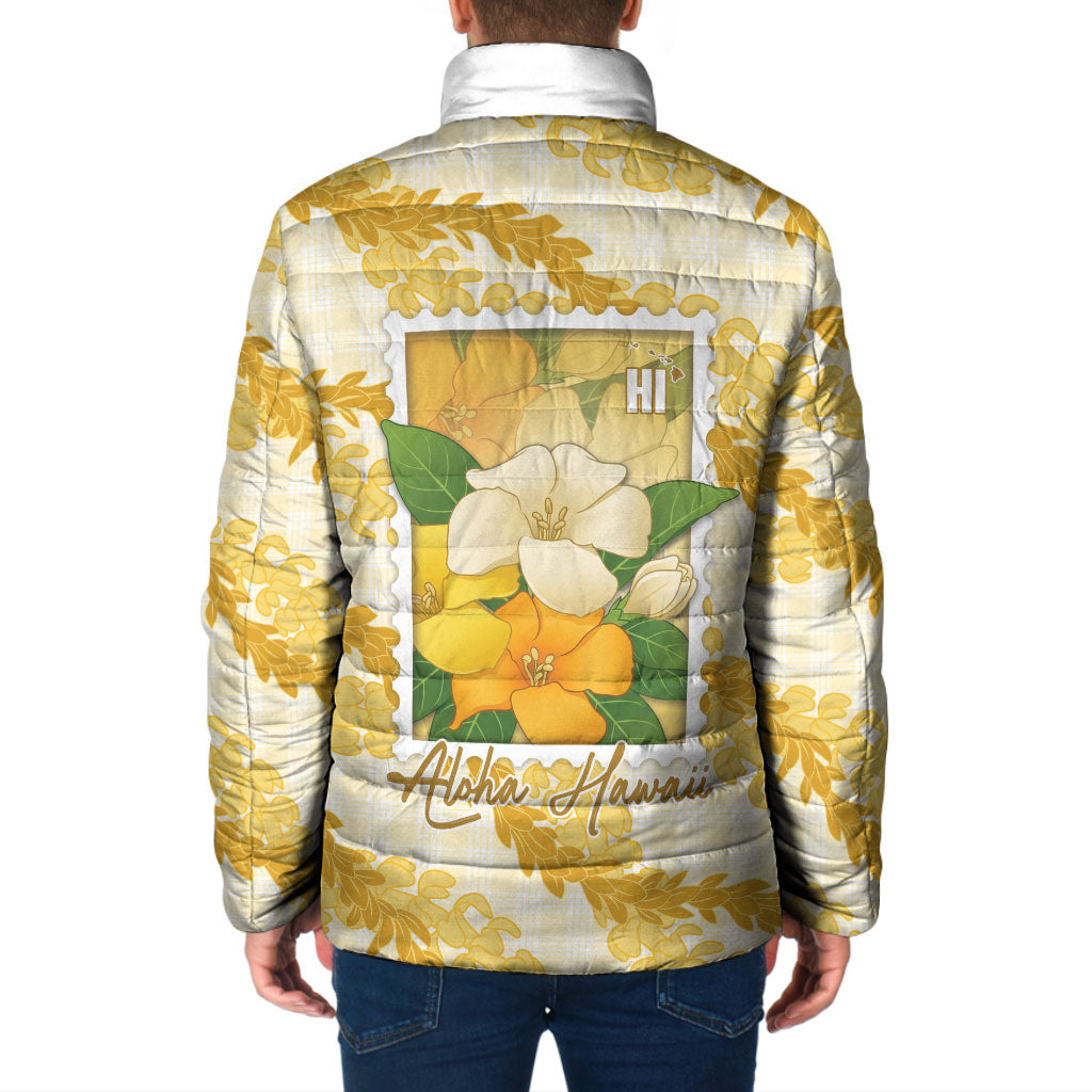 Aloha Hawaii Puakenikeni Padded Jacket Hawaiian Lei Palaka Motifs Stylized Stamp LT14 - Polynesian Pride