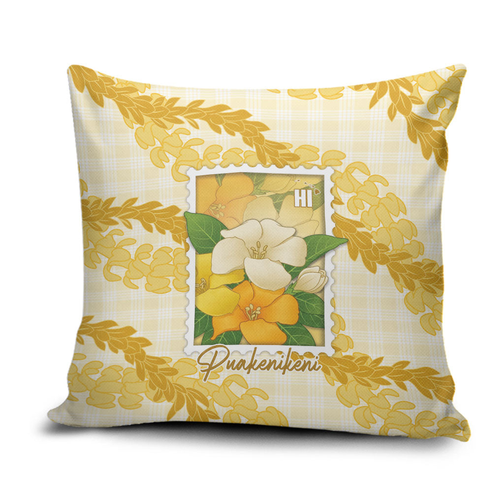 Aloha Hawaii Puakenikeni Pillow Cover Hawaiian Lei Palaka Motifs Stylized Stamp LT14 Yellow - Polynesian Pride