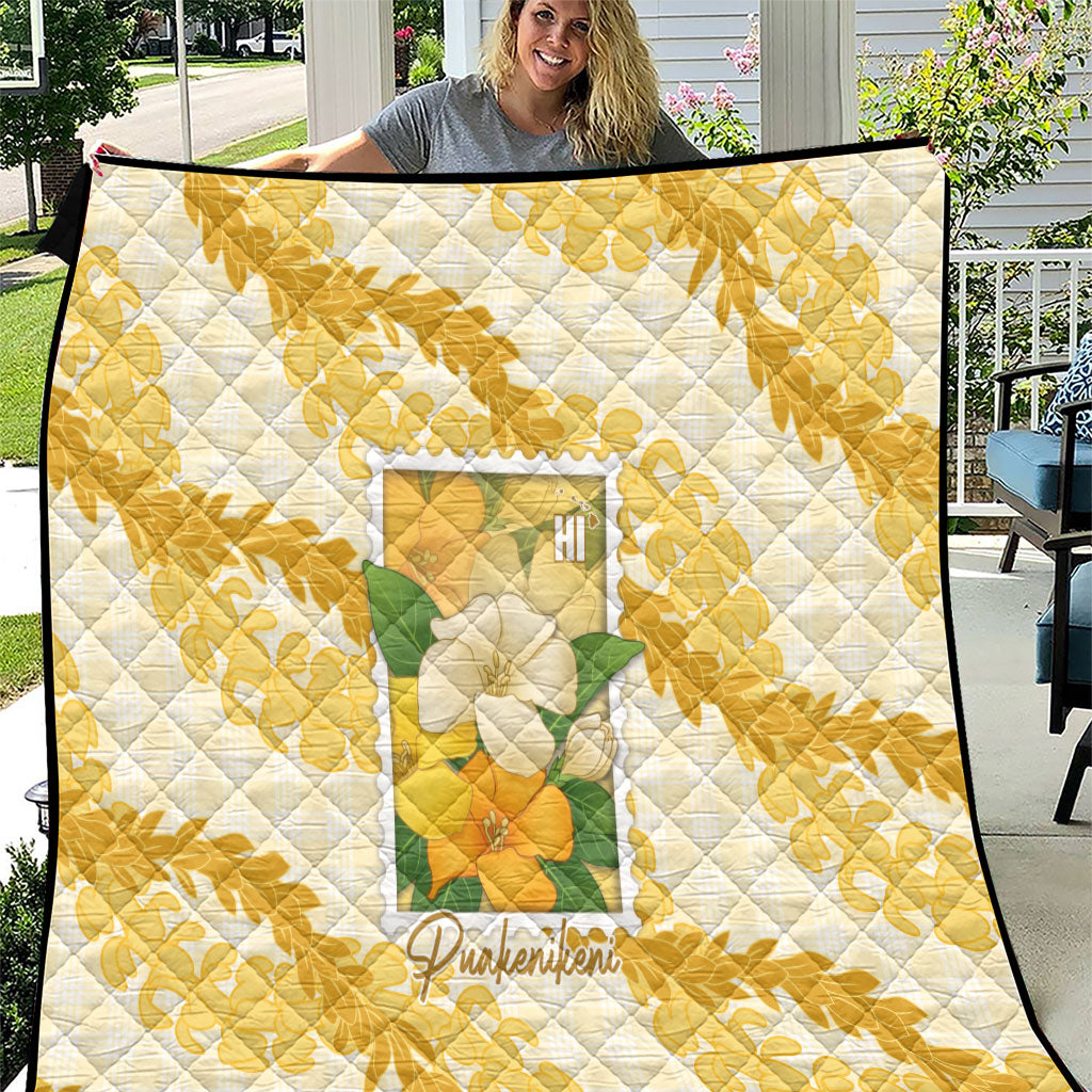 Aloha Hawaii Puakenikeni Quilt Hawaiian Lei Palaka Motifs Stylized Stamp LT14 Yellow - Polynesian Pride