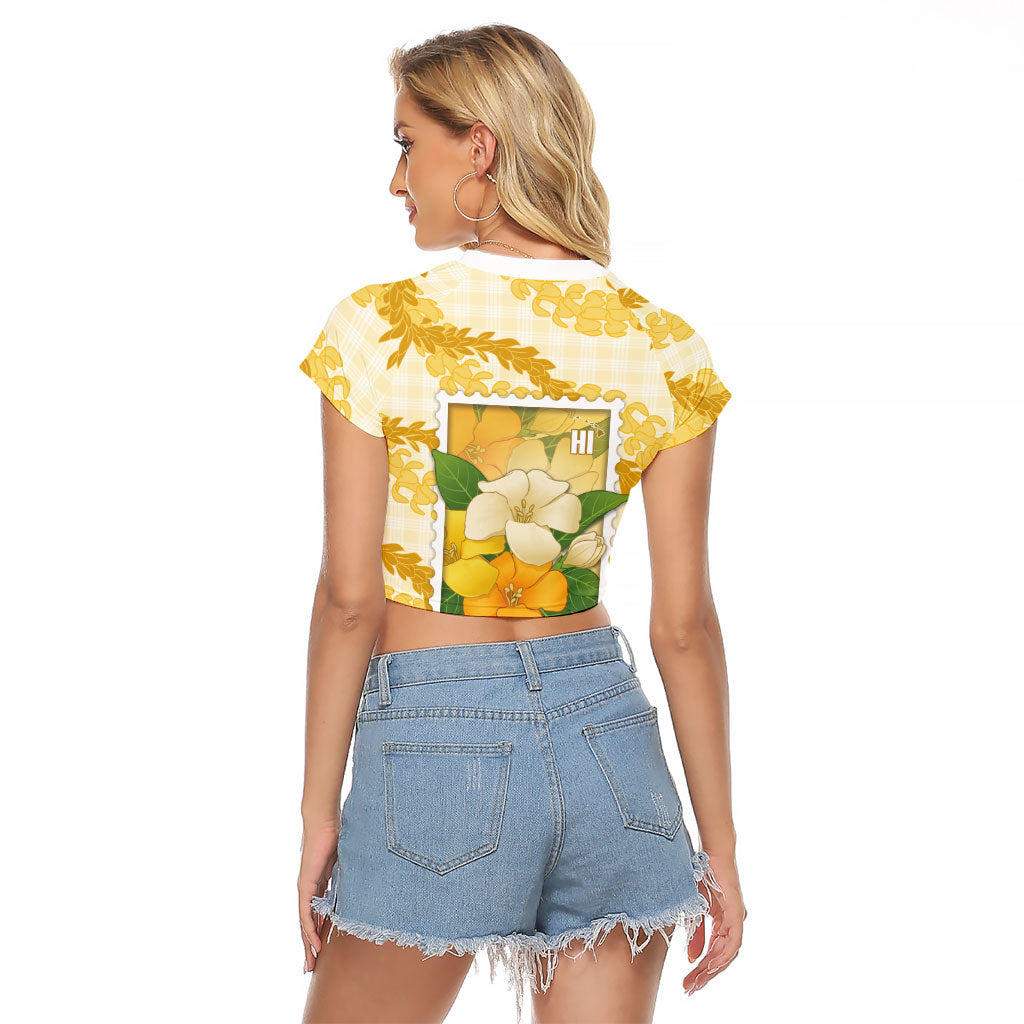 Aloha Hawaii Puakenikeni Raglan Cropped T Shirt Hawaiian Lei Palaka Motifs Stylized Stamp LT14 - Polynesian Pride