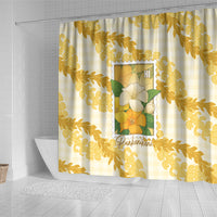 Aloha Hawaii Puakenikeni Shower Curtain Hawaiian Lei Palaka Motifs Stylized Stamp LT14 - Polynesian Pride