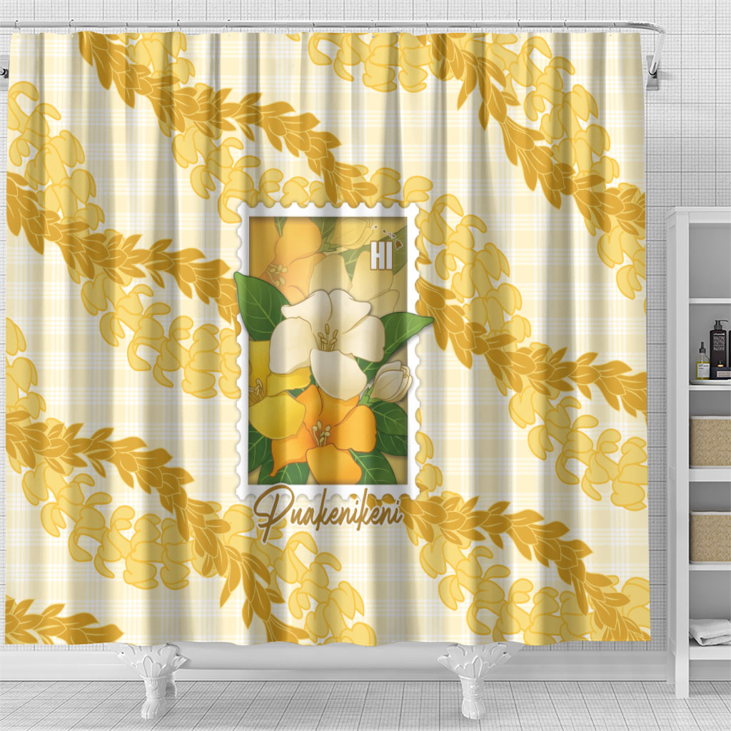 Aloha Hawaii Puakenikeni Shower Curtain Hawaiian Lei Palaka Motifs Stylized Stamp LT14 - Polynesian Pride