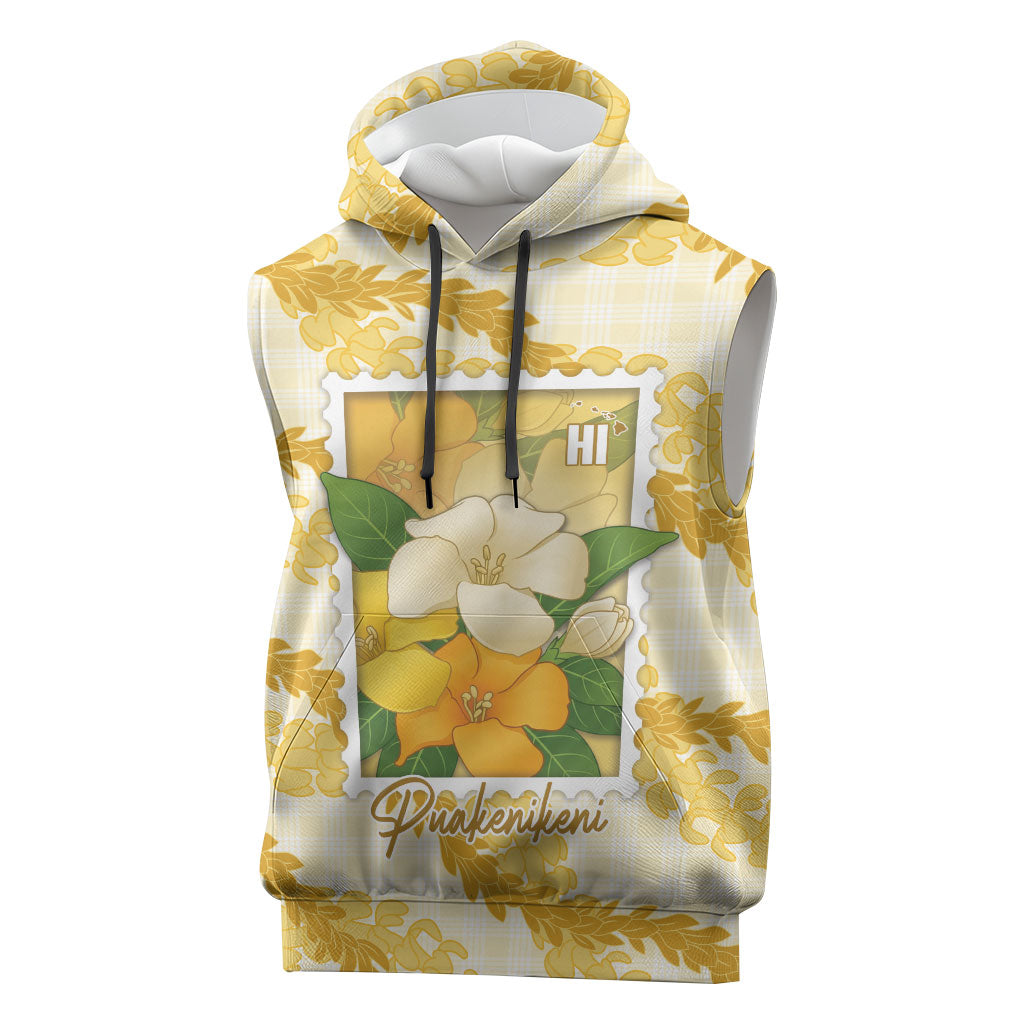 Aloha Hawaii Puakenikeni Sleeveless Hoodie Hawaiian Lei Palaka Motifs Stylized Stamp LT14 Yellow - Polynesian Pride