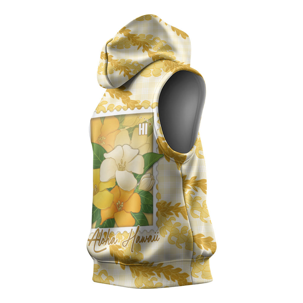 Aloha Hawaii Puakenikeni Sleeveless Hoodie Hawaiian Lei Palaka Motifs Stylized Stamp LT14 - Polynesian Pride