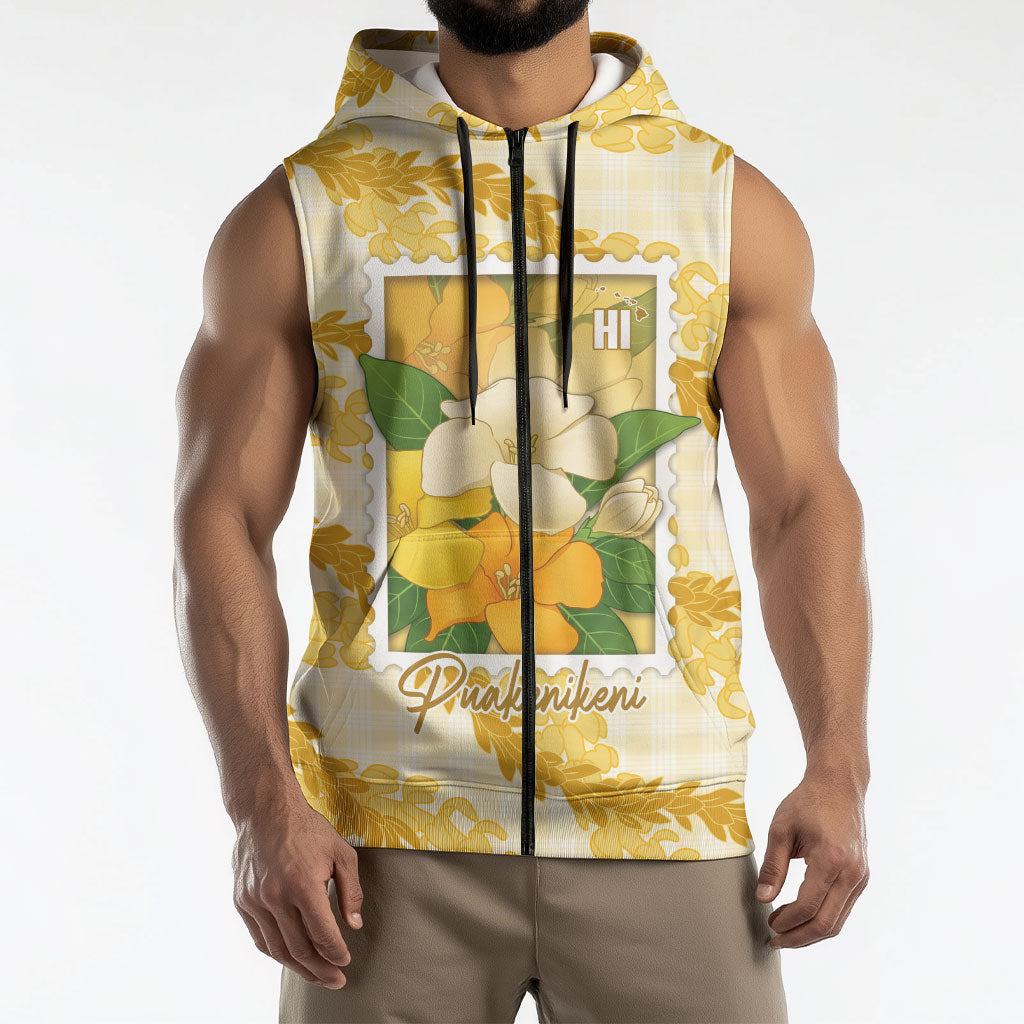 Aloha Hawaii Puakenikeni Sleeveless Zip Hoodie Hawaiian Lei Palaka Motifs Stylized Stamp LT14 - Polynesian Pride