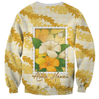 Aloha Hawaii Puakenikeni Sweatshirt Hawaiian Lei Palaka Motifs Stylized Stamp LT14 - Polynesian Pride