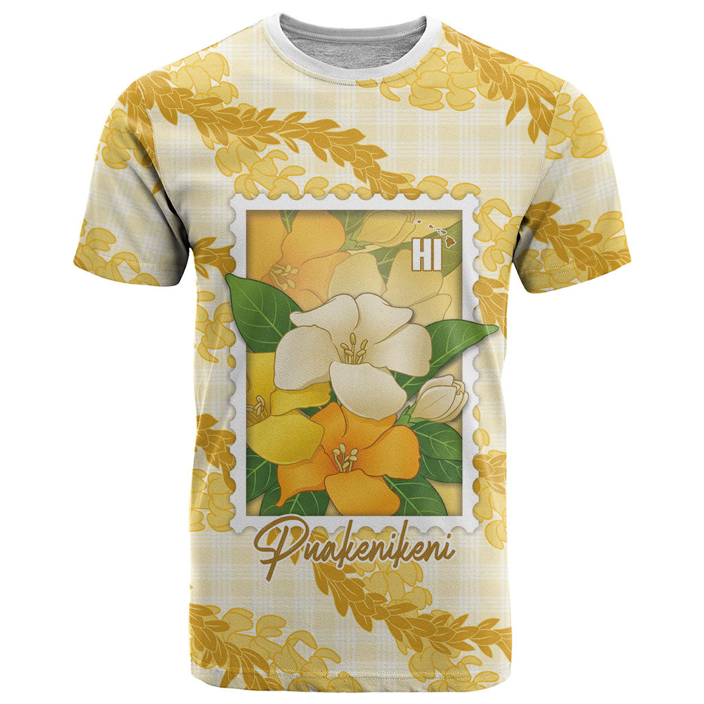 Aloha Hawaii Puakenikeni T Shirt Hawaiian Lei Palaka Motifs Stylized Stamp LT14 Yellow - Polynesian Pride