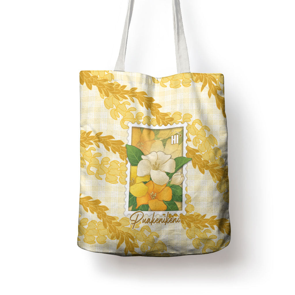 Aloha Hawaii Puakenikeni Tote Bag Hawaiian Lei Palaka Motifs Stylized Stamp LT14 - Polynesian Pride