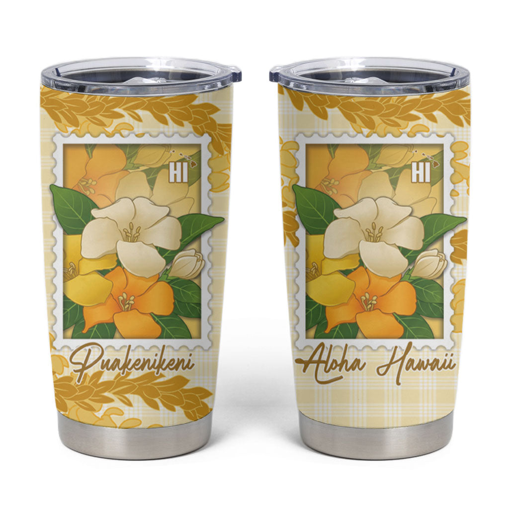 Aloha Hawaii Puakenikeni Tumbler Cup Hawaiian Lei Palaka Motifs Stylized Stamp