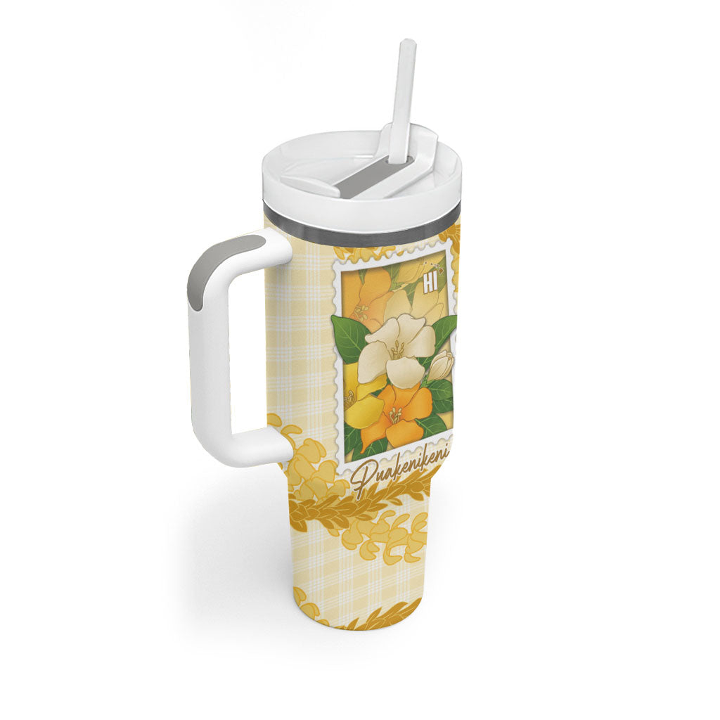 Aloha Hawaii Puakenikeni Tumbler With Handle Hawaiian Lei Palaka Motifs Stylized Stamp LT14 - Polynesian Pride