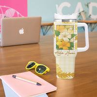 Aloha Hawaii Puakenikeni Tumbler With Handle Hawaiian Lei Palaka Motifs Stylized Stamp LT14 - Polynesian Pride