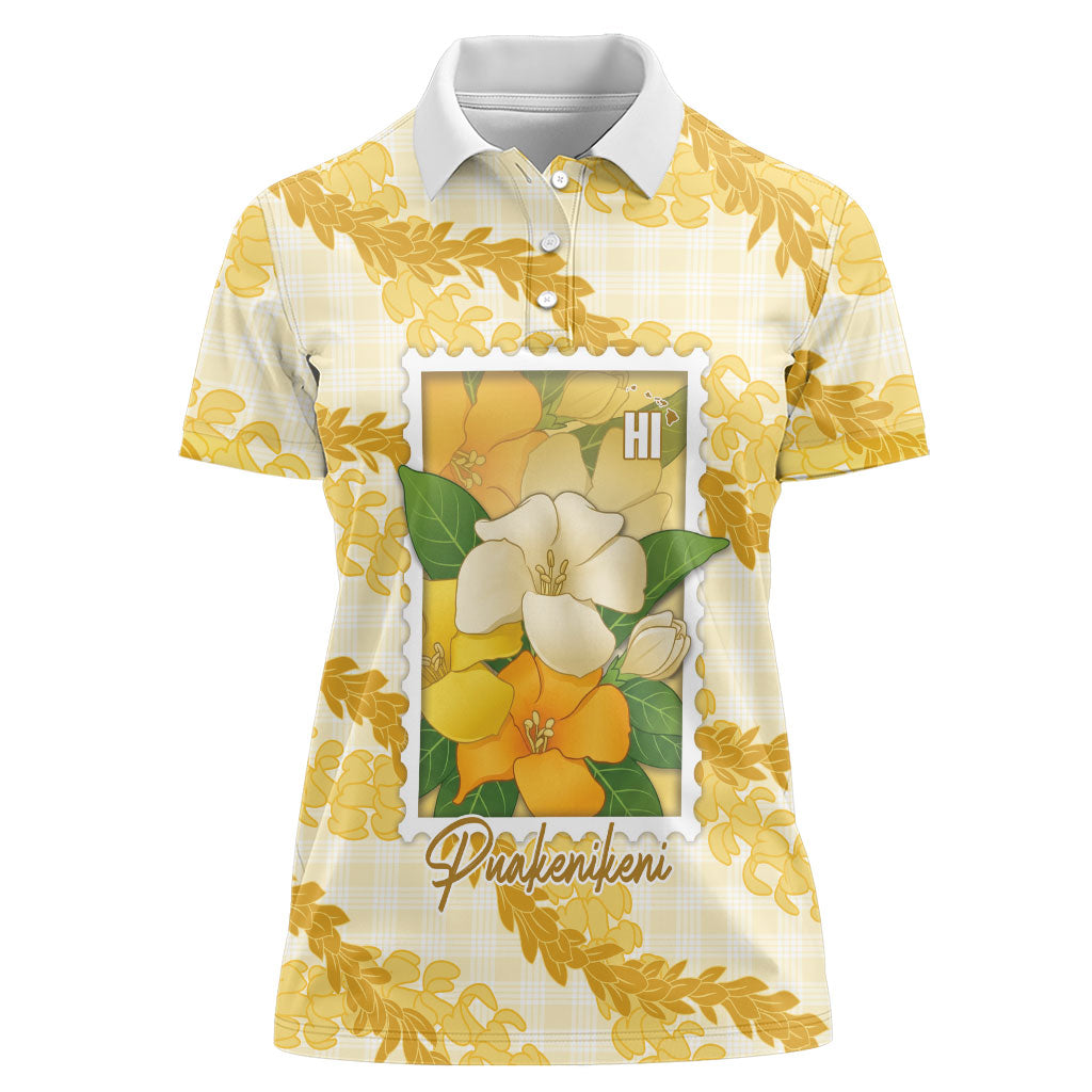 Aloha Hawaii Puakenikeni Women Polo Shirt Hawaiian Lei Palaka Motifs Stylized Stamp LT14 Female Yellow - Polynesian Pride