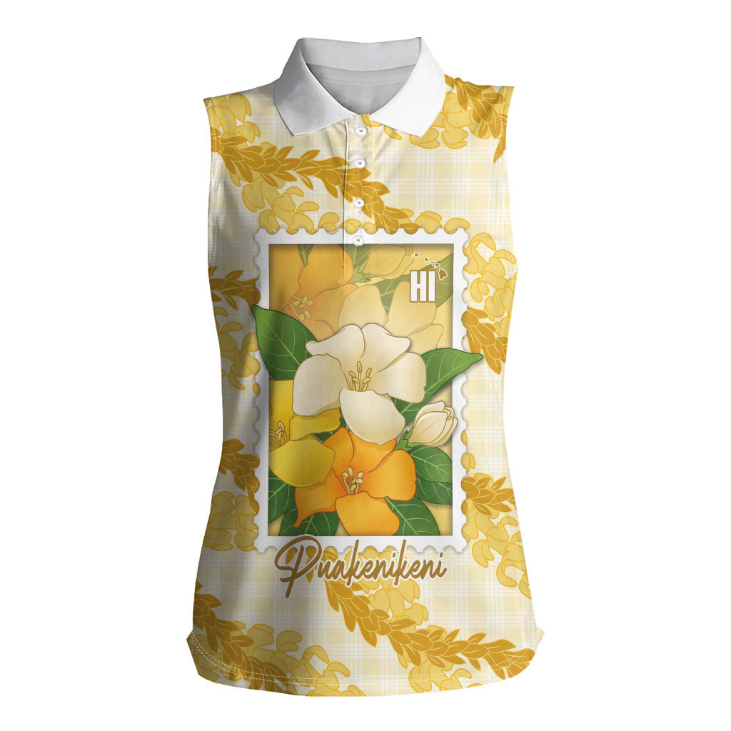 Aloha Hawaii Puakenikeni Women Sleeveless Polo Shirt Hawaiian Lei Palaka Motifs Stylized Stamp LT14 Female Yellow - Polynesian Pride