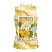 Aloha Hawaii Puakenikeni Women Sleeveless Polo Shirt Hawaiian Lei Palaka Motifs Stylized Stamp LT14 - Polynesian Pride