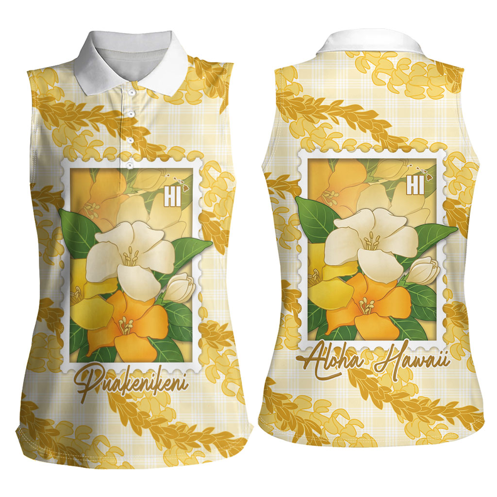 Aloha Hawaii Puakenikeni Women Sleeveless Polo Shirt Hawaiian Lei Palaka Motifs Stylized Stamp LT14 - Polynesian Pride