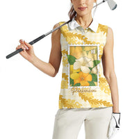 Aloha Hawaii Puakenikeni Women Sleeveless Polo Shirt Hawaiian Lei Palaka Motifs Stylized Stamp LT14 - Polynesian Pride