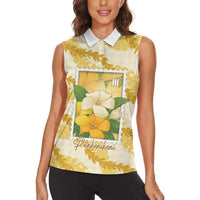 Aloha Hawaii Puakenikeni Women Sleeveless Polo Shirt Hawaiian Lei Palaka Motifs Stylized Stamp LT14 - Polynesian Pride