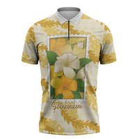 Aloha Hawaii Puakenikeni Zipper Polo Shirt Hawaiian Lei Palaka Motifs Stylized Stamp LT14 Yellow - Polynesian Pride