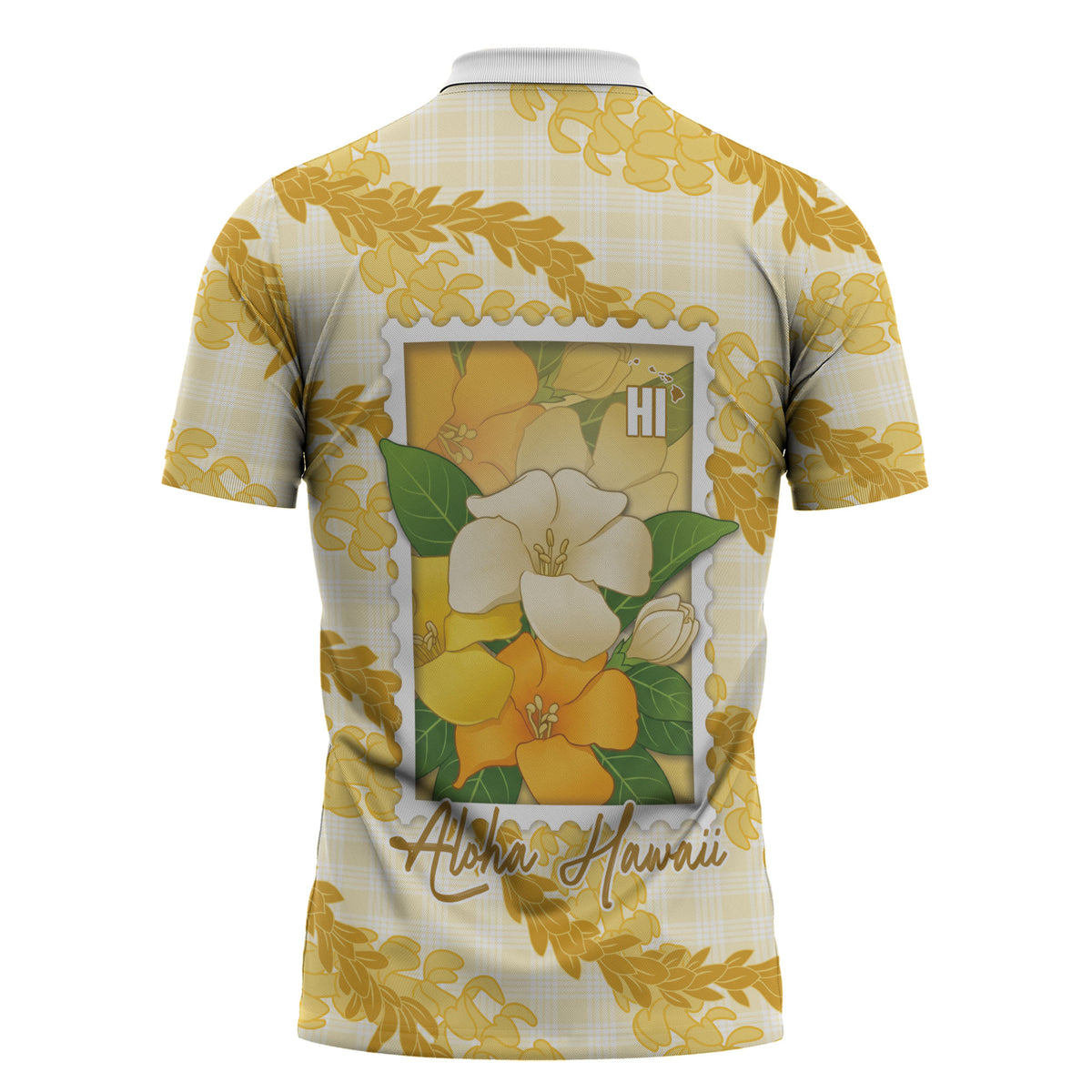 Aloha Hawaii Puakenikeni Zipper Polo Shirt Hawaiian Lei Palaka Motifs Stylized Stamp LT14 - Polynesian Pride