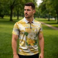Aloha Hawaii Puakenikeni Zipper Polo Shirt Hawaiian Lei Palaka Motifs Stylized Stamp LT14 - Polynesian Pride