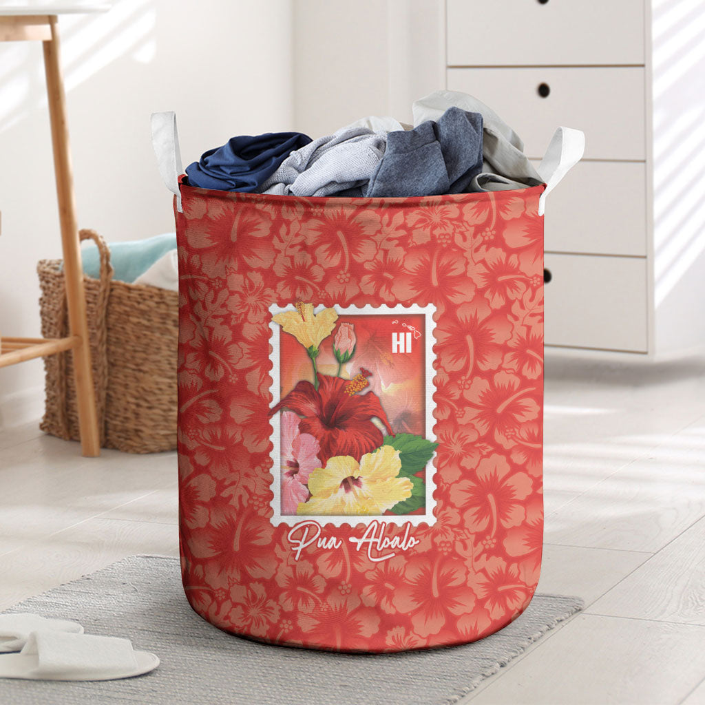 Aloha Hawaii Pua Aloalo Laundry Basket Hawaiian Hibiscus Flowers Stylized Stamp LT14 Red - Polynesian Pride